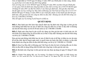 Quyết định 07/2001/QĐ-BCN Định mức tổng hợp Đơn giá dự toán không tính khấu hao tài sản cố định cho điều tra cơ bản về địa chất khoáng sản