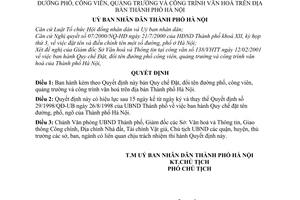 Quyết định 06/2001/QĐ-UB Quy chế Đặt đổi tên đường phố công viên quảng trường công trình văn hoá địa bàn Hà Nội