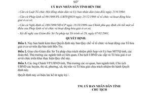 Quyết định 696/2001/QĐ-UB Quy chế tổ chức hoạt động Tổ hòa giải ở cơ sở Bến Tre