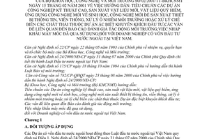 Thông tư 02/2001/TT-BKHCNMT tiêu chuẩn dự án công nghiệp kỹ thuật cao, sản xuất vật liệu mới, báo cáo đánh giá tác động môi trường, nhập khẩu máy móc