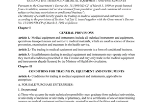 Circular No.03/2001/TT-BYT, guiding the trading in medical equipment and instruments, promulgated by the Ministry of Public Health.