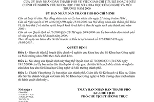 Quyết định 12/2001/QĐ-UB giao chỉ tiêu kế hoạch điều chỉnh nghiên cứu khoa học cho Sở Khoa học Công nghệ và Môi trường năm 2000