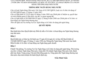 Quyết định 122/2001/QĐ-NHNN Điều lệ mẫu  tổ chức  hoạt động Ngân hàng thương mại nhà nước