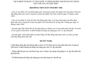 Nghị quyết 37/2001/NQ-HĐND quản lý Nhà nước định hướng xây dựng quy ước ở ô ấp khu phố Bến Tre