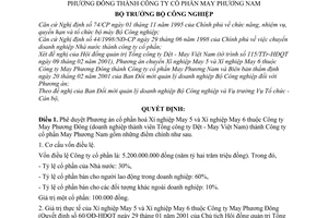 Quyết định 09/2001/QĐ-BCN chuyển Xí nghiệp May 5 và Xí nghiệp May 6 thuộc Công ty May Phương Đông thành Công ty cổ phần May Phương Nam