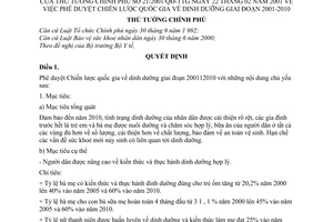 Quyết định 21/2001/QĐ-TTg  phê duyệt Chiến lược quốc gia về dinh dưỡng giai đoạn 2001-2010