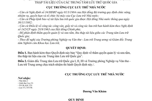 Quyết định 13/QĐ-LTNN thẩm quyền quản lý  sưu tầm thu thập tài liệu của Trung tâm Lưu trữ Quốc gia