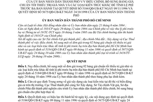 Quyết định 15/2001/QĐ-UB điều chỉnh bảng giá chuẩn tối thiểu trị giá nhà  kiến trúc khác tính lệ phí trước bạ QĐ 5184/QĐ-UB-KT  QĐ5675/QĐ-UB-KT