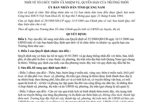 Quyết định 11/2001/QĐ-UB sửa đổi tổ chức thôn quyền hạn Trưởng thôn theo 52/2000/QĐ-UB Quảng Nam