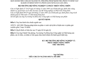 Quyết định 16/2001/QĐ-BNN-KHCN  phương pháp kiểm tra phân vi sinh vật kị khí cố định nitơ và phân giải xenlulo (445 - 2001)