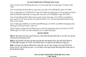Quyết định 09/2001/QĐ-UB khuyến khích đầu tư vào lĩnh vực du lịch Quảng Nam