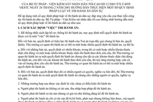 Thông Tư Liên tịch 12/2001/TTLT-BTP-VKSTC hướng dẫn quy định pháp luật thi hành án dân sự