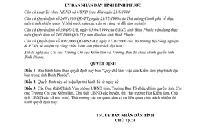 Quyết  định 12/2001/QĐ-UB Quy chế làm việc của Kiểm lâm phụ trách địa bàn