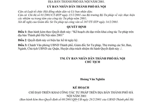 Quýêt định 08/2001/QĐ-UB Kế hoạch chỉ đạo triển khai công tác Tư pháp địa bàn Hà Nội năm 2001