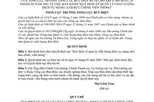 Quyết định 143/2001/QĐ-TCBĐ quản lý chất lượng dịch vụ, mạng lưới bưu chính viễn thông