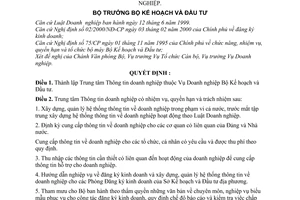 Quyết định 75/2001/QĐ-BKH thành lập Trung tâm Thông tin doanh nghiệp thuộc Vụ Doanh Nghiệp