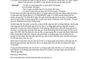 Công văn 1690-TC/QLTH triển khai cấp mã số đơn vị sử dụng ngân sách nhà nước