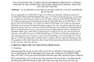 Công văn 145/UBDTMN-CSMN hướng dẫn thực hiện chính sách trợ giá, trợ cước vận chuyển năm 2001.