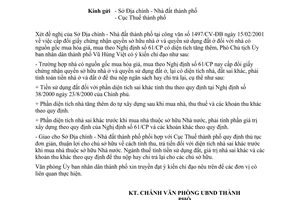 Công văn 411/VP-ĐT cấp đổi giấy chứng nhận sở hữu nhà và sử dụng đất  nhà có nguồn gốc mua hóa giá, theo NĐ 61/CP diện tích nhà đất khác chủ quyền gốc