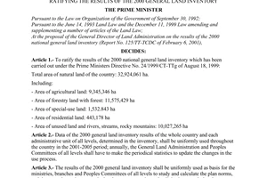Decision No.24/2001/QD-TTg, ratifying the results of the 2000 general land inventory, promulgated by the Prime Minister of Government.
