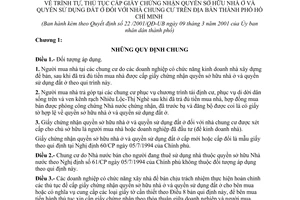 Quyết định 22/2001/QĐ-UB trình tự, thủ tục cấp giấy chứng nhận quyền sở hữu nhà ở sử dụng đất ở đối với nhà chung cư địa bàn thành phố Hồ Chí Minh