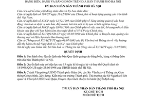 Quyêt định 10/2001/QĐ-UB Quy định quảng cáo bằng biển, bảng  băng rôn trên địa bàn Hà Nội