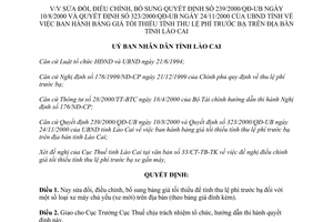 Quyết định 65/2001/QĐ.UB sửa đổi bảng giá tối thiểu tính thu lệ phí trước bạ xe máy Lào Cai