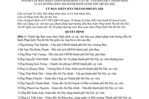 Quyết định 11/2001/QĐ-UB thành lập ban soạn thảo nghị định văn bản pháp luật hướng dẫn thi hành Pháp lệnh thủ đô Hà Nội