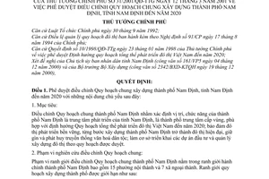 Quyết định 31/2001/QĐ-TTg  phê duyệt điều chỉnh quy hoạch chung xây dựng thành phố Nam Định, tỉnh Nam Định đến năm 2020