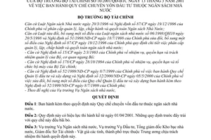 Quyết định 10/2001/QĐ-BTC Quy chế chuyển vốn đầu tư thuộc ngân sách Nhà nước