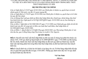 Quyết định 11/2001/QĐ-BTC sửa đổi thuế suất mặt hàng phân bón trong Biểu thuế thuế nhập khẩu ưu đãi