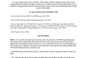 Quyết định 1160/2001/QĐ-UB tiền lương tối đa tính thuế thu nhập doanh nghiệp Bến Tre
