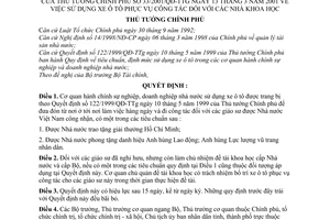 Quyết định 33/2001/QĐ-TTg sử dụng xe ôtô phục vụ công tác đối với  nhà khoa học