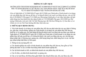 Thông tư liên tịch 04/2001/TTLT/YT-TM-VHTT-UBBVCSTEVN hướng dẫn 74/2000/NĐ-CP kinh doanh sử dụng sản phẩm thay thế sữa mẹ khuyến khích nuôi con