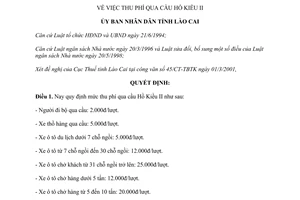 Quyết định 74/2001/QĐ.UB mức thu lệ phí qua cầu Hồ Kiều II Lào Cai