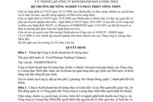 Quyết định 24/2001/QĐ-BNN-TCCB thành lập Công ty Kinh doanh bao lương thực