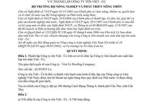 Quyết định 25/2001/QĐ-BNN-TCCB thành lập Công ty tôn Việt - Úc