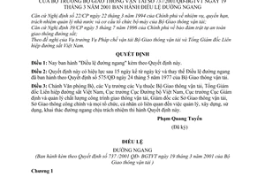 Quyết định 737/2001/QĐ-BGTVT Điều lệ đường ngang