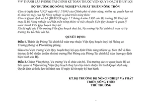 Quyết định 26/2001/BNN-TCCB-QĐ thành lập Phòng Tài chính kế toán thuộc viện quy hoạch thuỷ lợi