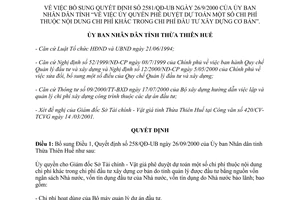 Quyết định 575/QĐ-UB 2001 bổ sung 2581/QĐ-UB ủy quyền phê duyệt dự toán chi phí đầu tư xây dựng Thừa Thiên Huế