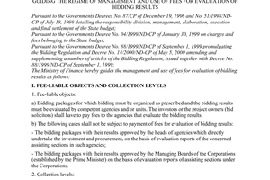 Circular No.17/2001/TT-BTC, guiding the regime of management and use of fees for evaluation of bidding results, promulgated by the Ministry of Finance.