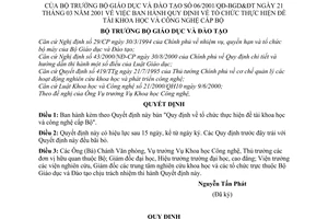 Quyết định 06/2001/QĐ-BGDĐT Quy định tổ chức thực hiện đề tài khoa học công nghệ cấp Bộ