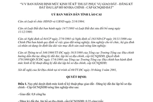 Quyết định 81/2001/QĐ-UB định mức kinh tế kỹ thuật phục giao đất Lào Cai