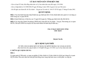 Quyết định 1232/QĐ-UB 2011 định mức sử dụng xe môtô cơ quan Hành chính sự nghiệp Bến Tre