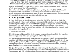 Thông tư 18/2001/TT-BTC không thu, hoàn lại khoản thu chênh lệch giá đối với vật tư, nguyên liệu nhập khẩu dùng để sản xuất, gia công hàng xuất khẩu