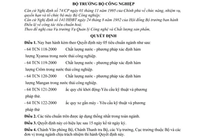 Quyết định 15/2001/QĐ-BCN tiêu chuẩn ngành 64 TCN 118-2000 64 TCN 119-2000  64 TCN 120-2000  64 TCN 121-2000  64 TCN 122-2000