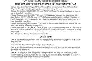 Quyết định 947/2001/QĐ-GCTT cước hòa mạng điện thoại di động GSM
