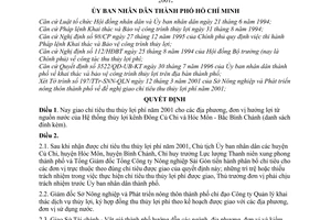 Quyết định 23/2001/QĐ-UB giao chỉ tiêu thu thủy lợi phí năm 2001