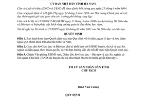 Quyết định 293/QĐ-UB năm 2001 tổ chức quản lý dạy học thêm ngoài giờ chính khoá