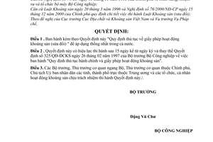 Quyết định 17/2001/QĐ-BCN  thủ tục giấy phép hoạt động khoáng sản (sửa đổi)